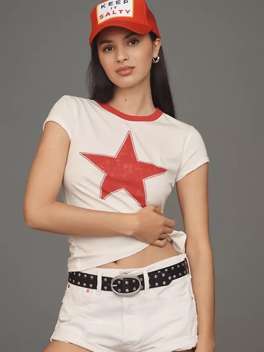 NEW.- Letluv Star Short-Sleeve Ringer Crew-Neck Tee: XL